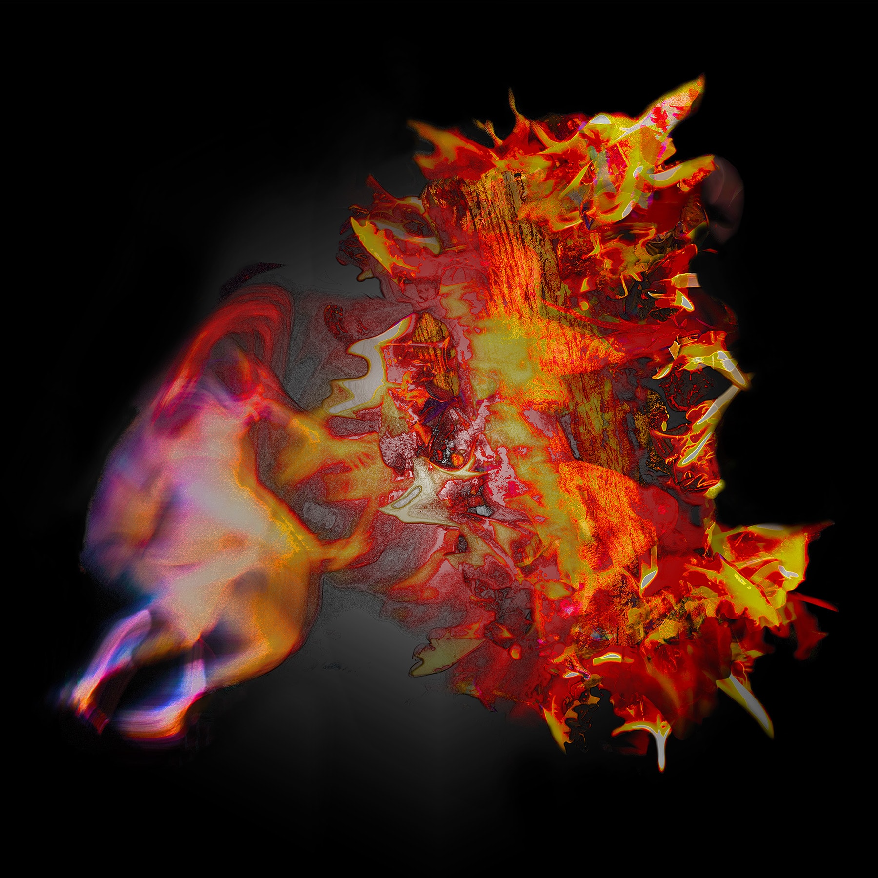 Shapeshifting Detail, Shapeshifting with Fire (30x30in)